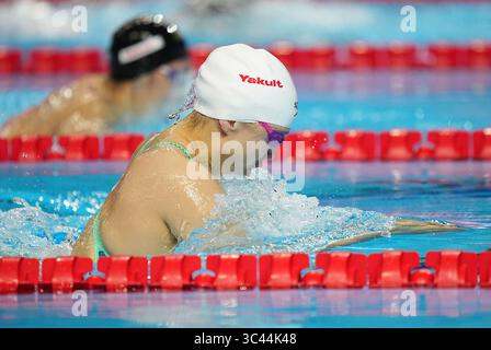 Singapour. 28 juillet 2025. La chinoise Tang Qianting participe à la demi-finale féminine de natation sur 100 m brasse aux Championnats du monde de natation à Singapour, le 28 juillet 2025. Crédit : Xia Yifang/Xinhua/Alamy Live News Banque D'Images
