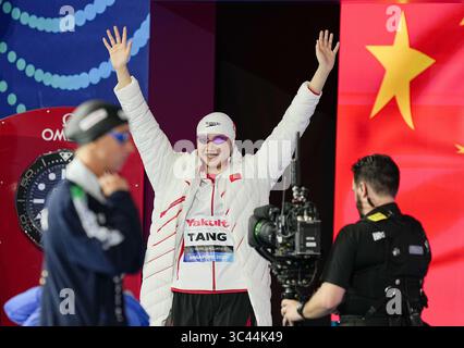 Singapour. 28 juillet 2025. Tang Qianting, de Chine, est vue avant la demi-finale féminine de natation sur 100 m brasse aux Championnats du monde de natation à Singapour, le 28 juillet 2025. Crédit : Xia Yifang/Xinhua/Alamy Live News Banque D'Images