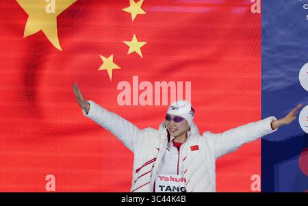 Singapour. 28 juillet 2025. Tang Qianting, de Chine, est vue avant la demi-finale féminine de natation sur 100 m brasse aux Championnats du monde de natation à Singapour, le 28 juillet 2025. Crédit : Wu Zhizun/Xinhua/Alamy Live News Banque D'Images