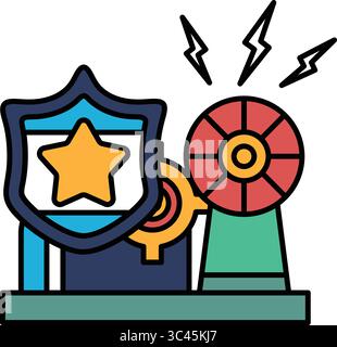 Un badge de police avec une étoile est entouré d'un cercle rouge avec une étoile jaune à l'intérieur Illustration de Vecteur