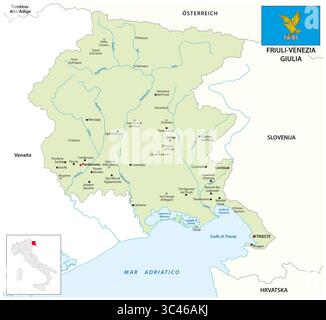 Carte de la région italienne du Frioul-Vénétie Julienne Banque D'Images