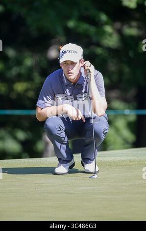 29 juin 2018 : Andrew Putnam aligne son putt sur le 8e green lors de la deuxième ronde du Quicken Loans National au TPC Potomac à Potomac, MD. Justin Cooper/CSM (image de crédit : &copy ; Justin Cooper/CSM via ZUMA Wire) Banque D'Images