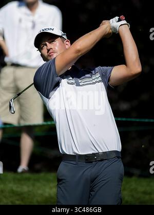 Le 29 juin 2018 : Andrew Putnam fait une pioche sur le 9e trou lors de la deuxième ronde du Quicken Loans National au TPC Potomac à Potomac, MD. Justin Cooper/CSM(image de crédit : &copy ; Justin Cooper/CSM via ZUMA Wire) Banque D'Images