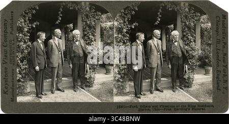 8 mai 2018 - Marion, Ohio, États-Unis - Harvey Firestone, Henry Ford et Thomas Edison à la résidence King lors des funérailles du président américain Warren G. Harding, Marion, Ohio, États-Unis, Stereo Card, Keystone View Company, août 1923 (crédit image : © JT Vintage/Glasshouse via ZUMA Wire) Banque D'Images