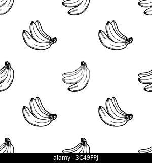 Un motif vectoriel sans couture avec des bananes dessinées à la main dans diverses orientations sur un fond blanc. Le design est simple et ludique, idéal pour le texte Illustration de Vecteur