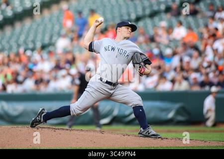 11 juillet 2018 : le lanceur Sonny Gray (55 ans) des New York Yankees lance un pitch dans la première manche lors d'une action MLB entre les New York Yankees et les Baltimore Orioles à Camden Yards à Baltimore, MD. Les Yankees battent les Orioles 9-0. Jonathan Huff/CSM(image de crédit : &copy ; Jonathan Huff/CSM via ZUMA Wire) Banque D'Images