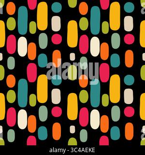 Un motif abstrait dynamique vectoriel avec des formes allongées colorées dans diverses teintes, y compris sarcelle, orange, rose, vert, et crème, mis contre un b Illustration de Vecteur