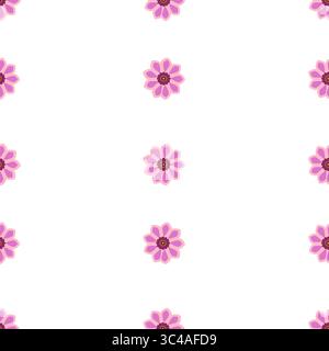 Un motif sans couture vectoriel avec des fleurs roses avec des centres bruns sur un fond blanc. Les fleurs sont uniformément espacées, créant une vibre joyeuse Illustration de Vecteur