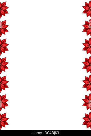Conception de bordure vectorielle de Noël festive avec des fleurs poinsettia rouges vibrantes disposées verticalement sur un fond blanc, parfait pour les cartes de vacances o Illustration de Vecteur