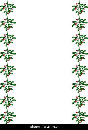 Motif de bordure vectorielle de Noël festif avec des brins de gui répétés avec des baies rouges et blanches, parfait pour les cartes de vacances et les invitations. Illustration de Vecteur