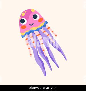 Icône de pieuvre colorée. Vecteur mollusque sous-marin ou céphalopode d'aquarium. Biodiversité et écosystème de la faune océanique et marine. Biologie nautique et zoologie océanique, faune nageuse et nature vibrante. Illustration de Vecteur