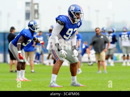 21 août 2018 - 21 août 2018 : le linebacker B.J. Goodson (93) des Giants de New York pendant le camp d'entraînement au Quest diagnostic Training Center, East Rutherford, NJ (image crédit : © Bennett Cohen via ZUMA Wire) Banque D'Images