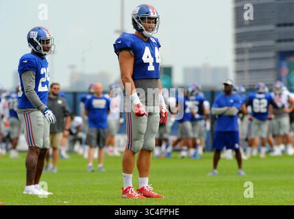 21 août 2018 - 21 août 2018 : Mark Herzlich (44), linebacker des New York Giants, pendant le camp d'entraînement au Quest diagnostic Training Center, East Rutherford, NJ (image crédit : © Bennett Cohen via ZUMA Wire) Banque D'Images