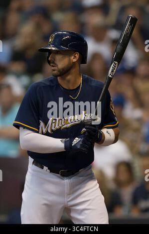 21 août 2018 : le troisième joueur de base Travis Shaw #21 des Milwaukee Brewers se met à battre lors du match de la Ligue majeure de baseball entre les Brewers de Milwaukee et les Reds de Cincinnati au Miller Park à Milwaukee, WISCONSIN. John Fisher/CSM(image de crédit : &copy ; John Fisher/CSM via ZUMA Wire) Banque D'Images