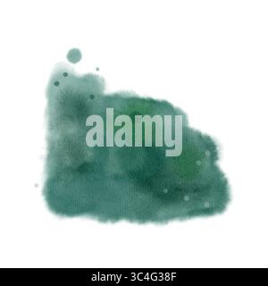 Un spot pittoresque vert émeraude aquarelle avec des éclaboussures et des taches. Clip isolé dessiné à la main Convient pour créer de beaux arrière-plans. Banque D'Images