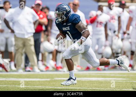 1er septembre 2018 : Rice Owls Running Back Aston Walter (1) porte le ballon pendant le 4e quart-temps d'un match de football NCAA entre les Cougars de Houston et les Rice Owls au Rice Stadium de Houston, Texas. Houston a gagné le match 45 à 27...Trask Smith/CSM(Credit image : &copy ; Trask Smith/CSM via ZUMA Wire) Banque D'Images