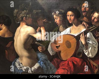 Peinture à l'huile baroque : concert Bacchic, par Pietro Paolini, 1625 Banque D'Images