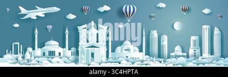 Voyage architecture point de repère de la Jordanie avec bâtiment moderne, monument, ancien. Brochure d'affaires design moderne.Tourisme monuments arabes de l'asie avec b Illustration de Vecteur