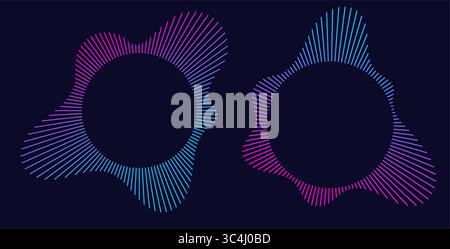 Icônes d'égaliseur sonore avec des lignes, cadres d'ondes sonores circulaires au néon dégradé, icônes de musique radiale abstraite. Illustration de Vecteur