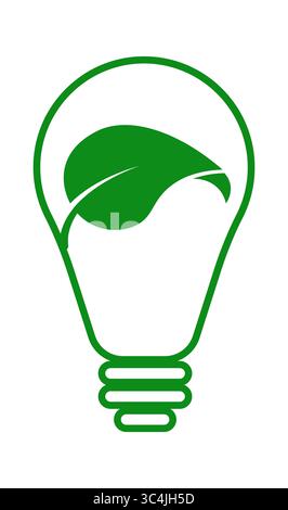 Icône d'ampoule minimale avec feuille à l'intérieur du symbole vectoriel pour l'innovation écologique des solutions naturelles d'énergie verte et un design de marque respectueux de l'environnement Illustration de Vecteur