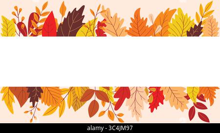 Modèle horizontal avec feuilles colorées d'automne et espace de copie. Bannière blanche d'atmosphère d'automne pour la vente, l'invitation, la publicité et d'autres desi saisonniers Illustration de Vecteur