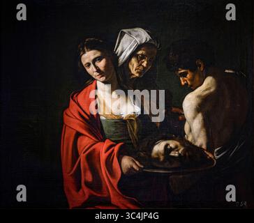 Michelangelo Merisi da Caravaggio, Salomé avec la tête de Saint Jean Baptiste, peinture à l'huile sur toile, vers 1607 Banque D'Images