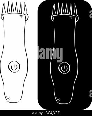 Tondeuse à cheveux électrique avec logo isolé. Illustration vectorielle d'encre de ligne graphique. design pour graphiques de mode, impressions textiles, tissus, papiers peints. Illustration de Vecteur