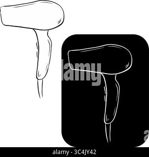 Icône de sèche-cheveux logo isolé. Illustration vectorielle d'encre de ligne graphique. design pour graphiques de mode, impressions textiles, tissus, papiers peints. Pour logo, web, p Illustration de Vecteur