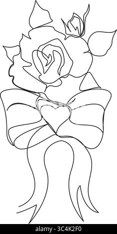 bouquet botanique de roses en illustration vectorielle de contour d'art au trait, isolé sur fond transparent. Illustration de Vecteur