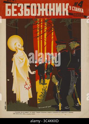 22 juin 2018 - Russie - couverture du magazine de propagande soviétique, Bezbozhnik u Stanka (athée à son banc) Magazine, illustration par Dmitry Moor, numéro 4, 1925 (crédit image : © JT Vintage/Glasshouse via ZUMA Wire) Banque D'Images