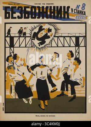 22 juin 2018 - Russie - couverture du magazine de propagande soviétique, Bezbozhnik u Stanka (athée à son banc) Magazine, illustration par Dmitry Moor, numéro 8, 1925 (crédit image : © JT Vintage/Glasshouse via ZUMA Wire) Banque D'Images