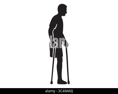 Silhouette noire de personne handicapée utilisant des béquilles, isolée sur fond blanc, illustration graphique. concept d'accessibilité, diversité, su Illustration de Vecteur