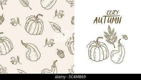 Modèle sans couture d'automne, éléments d'automne confortables, illustration vectorielle de modèle Illustration de Vecteur