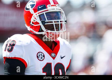 8 septembre 2018 : DeAndre Baker (18 ans), dos défensif des Bulldogs avant le match de la SEC entre les Georgia Bulldogs et les South Carolina Gamecocks au Williams-Brice Stadium à Columbia, Caroline du Sud. (Scott Kinser/Cal Sport Media)(image de crédit : &copy ; Scott Kinser/CSM via ZUMA Wire) Banque D'Images
