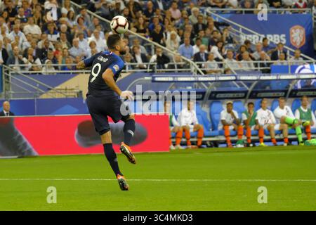 9 septembre 2018 - Saint Denis, Seine Saint Denis, France - L'attaquant de l'équipe de France OLIVIER GIROUD en action lors du match de l'UEFA Nations League entre la France et les pays-Bas au stade de France à St Denis - France..la France a gagné 2-1 (crédit image : © Pierre Stevenin/ZUMA Wire) Banque D'Images