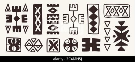 Symboles d'icône tribale hawaïenne, formes géométriques définies Illustration de Vecteur