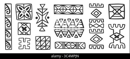 Symboles d'icône tribale hawaïenne, formes géométriques définies Illustration de Vecteur