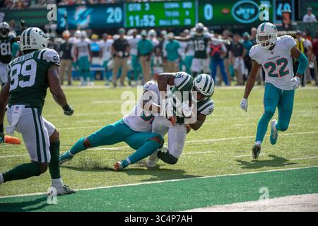16 septembre 2018 - East Rutherford, New Jersey, États-Unis - les jets de New York Running Back BILAL POWELL (29) court pour un touchdown lors d'un match de saison régulière au MetLife Stadium à East Rutherford, NJ Les Dolphins de Miami battent les jets de New York 20 à 12. (Crédit image : © Mark Smith/ZUMA Wire) Banque D'Images