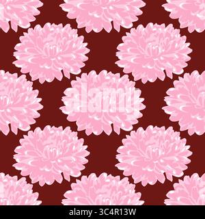 Modèle vectoriel sans couture de fleurs de chrysanthème rose stylisées sur un fond marron, créant un design floral sophistiqué et élégant. Illustration de Vecteur