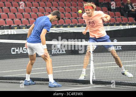 20 septembre 2018 - Chicago, Illinois, États-Unis - les membres de l'équipe Europe s'amusent avant l'événement de tennis laver Cup 2018 à Chicago. (Crédit image : © Christopher Levy/ZUMA Wire) Banque D'Images