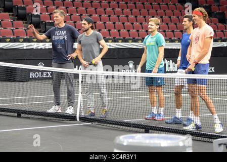 20 septembre 2018 - Chicago, Illinois, États-Unis - les membres de l'équipe Europe s'amusent avant l'événement de tennis laver Cup 2018 à Chicago. (Crédit image : © Christopher Levy/ZUMA Wire) Banque D'Images