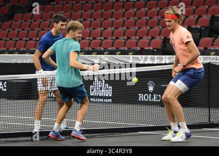 20 septembre 2018 - Chicago, Illinois, États-Unis - les membres de l'équipe Europe s'amusent avant l'événement de tennis laver Cup 2018 à Chicago. (Crédit image : © Christopher Levy/ZUMA Wire) Banque D'Images