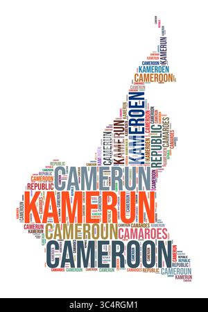 Nuage de mots en forme de pays Cameroun. Illustration de pays de style typographique. Image Cameroun dans le style nuage de texte. Illustration vectorielle. Illustration de Vecteur