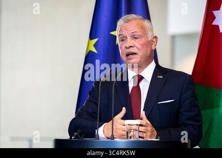 Berlin, Deutschland. 29 juillet 2025. Abdullah II bin al-Hussein, roi de Jordanie, photographié lors d'une conférence de presse à la Chancellerie fédérale à Berlin, le 29 juillet 2025. Crédit : dpa/Alamy Live News Banque D'Images