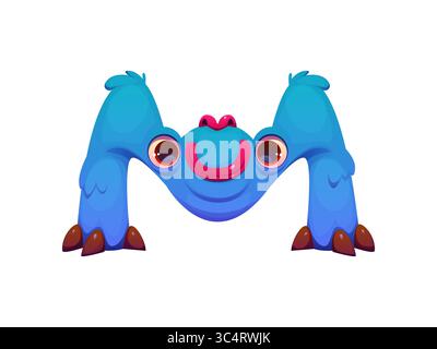 Bizarre Monster Character Cartoon lettre de police M. Fantasy Monster Character English alphabet typeset signe, Crazy bugaboo scarecrow kids ABC élément de police vecteur. Étrange symbole de type créature d'horreur Illustration de Vecteur