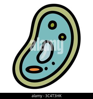 Une illustration vectorielle fantaisiste d'un organisme unicellulaire stylisé, avec un corps sarcelle, des organelles vert olive et un contour noir audacieux, parfait Illustration de Vecteur