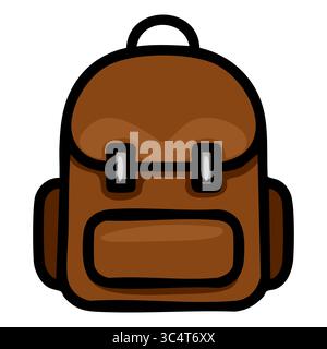 Une illustration vectorielle d'un sac à dos brun avec un style simple et cartoonish, avec une poignée supérieure et deux poches avant, idéal pour l'éducation ou le trav Illustration de Vecteur