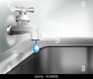 Illustration vectorielle de haute qualité d'un lave-vaisselle de cuisine moderne avec conception de robinet d'eau intégré Illustration de Vecteur