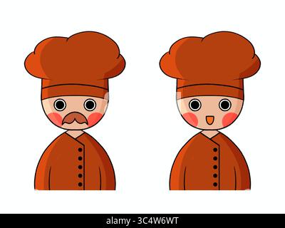 illustration d'un personnage de chef de style dessin animé portant un chapeau de chef traditionnel et un clipart isolé uniforme Banque D'Images