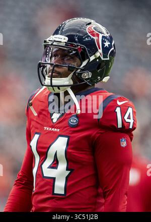 8 décembre 2019, Houston, Texas, États-Unis : 08 décembre, 2019 : DeAndre carter (14 ans), receveur des Texans de Houston, avant le début du match contre les Broncos de Denver au NRG Stadium de Houston, Texas. Maria Lysaker / ZUMA Press. (Crédit image : © Maria Lysaker/ZUMA Wire) Banque D'Images